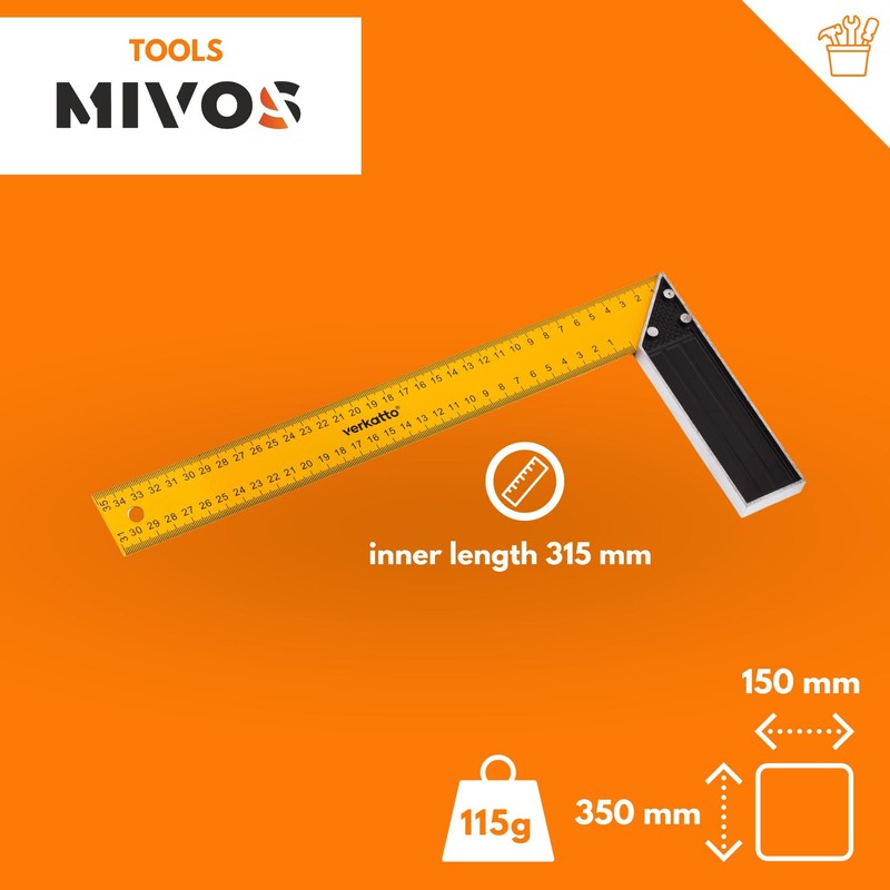 Mivos Carpenter's Square with 350 mm Spring Steel Blade and