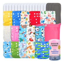 Paquete 15 Pañales Ecologicos Reusables De Tela Bebes Niños                                                                                           