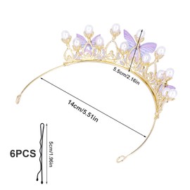 KINBOM Butterfly Crown for Girls, Princess Purple Crown Exquisite Princess Tiara with Pearls Butterfly Headband for Halloween Christmas Birthday Cosplay Costumes