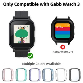 SimpleThings Compatible with Gabb Watch 3 Screen Protector, 3Pack HD Clear Tempered Glass Screen Protector & Hard PC Protective Bumper for Boys Girls (Black+Blue+Clear)