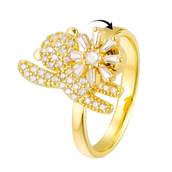 Cute Little Bear Rotating Flower Fidget Spinner Rings for Women