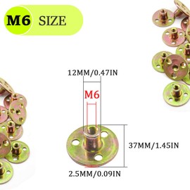CEEYSEE Pack of 10 Flange Nuts M6 x 37 x 2.5 mm Brad Hole T-Nut Flange with Round Base Internal Thread Screw-in Nut 3-Hole T-Nut for Strengthening and Connection of Holzbe (M6/FLZ-LM)
