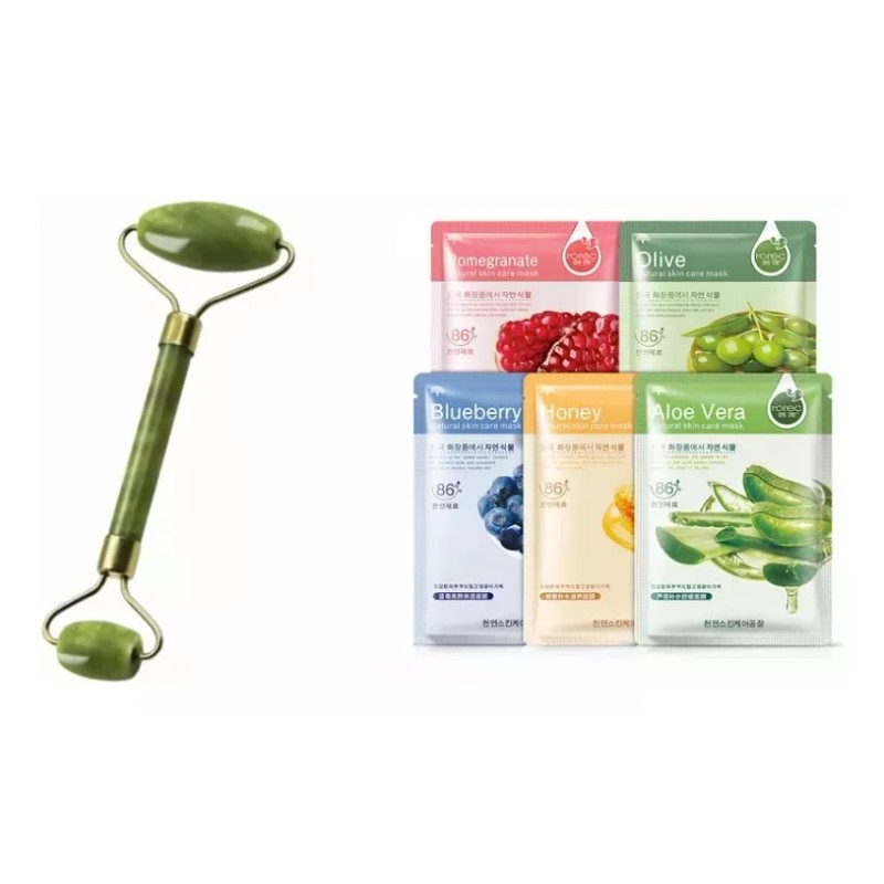 DARLING SHOP Rodillo De Jade + 5 Mascarillas Faciales Coreanas