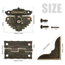 Antique Engraved Decorative Hasp Latch Hasp Hinges and Box Corner Protectors for Jewelry Box Cabinet Drawer Decoration and Repair