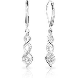 14K Gold Drop Dangle Earrings for Women Cubic Zirconia Hanging Dangle Earrings Long Infinity Drop Earring Leverback CZ Earing for Jewelry (Silver)