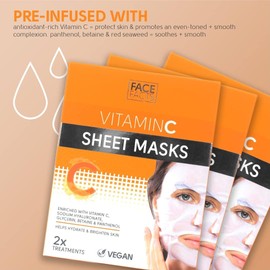 Face Facts Vitamin C Sheet Masks (2 Pack of 2 Masks) – Hydrates & Brightens, Glow-Boosting, Plumps & Nourishes, Ultra-Hydrating, Soothes & Softens, Antioxidant-Rich, Pre-Infused for Radiant Skin