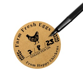 Farm Eggs Laid On Stickers Collected Date | 350 pcs roll | 2” Minimalist Kraft Paper Brown Handling Instructions Card for Egg Carton to Sell Label from Happy Chickens Write in How to Handle Eggs