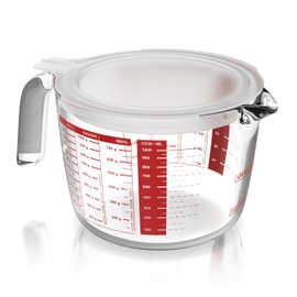 Arendo Measuring Jug Glass 1 Litre - 1000 ml - Measuring Jug Borosilicate Glass - Heat Resistant Glass - Microwave Safe - Precise Scale