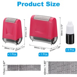 PATIKIL Identity Theft Protection Roller Stamp, 2Pcs 0.7/1.7" Confidential Roller Stamp Privacy ID Police Stamp Roller for Security ID Address with 4Pcs Refills, Rose Red