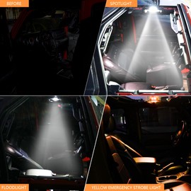 RERPRO Roll Bar Grab Handles with Dome Light for Jeep Wrangler CJ YJ TJ JK JL Gladiator JT 1945-2025 2.0”-4.0” Roll Cage Paracord Grip Handle with Yellow Emergency Strobe Lights 2 Pack Red