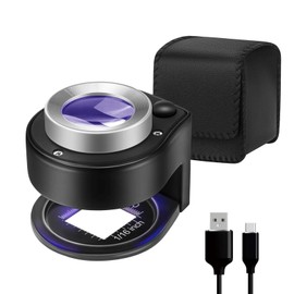 30X Magnifying Glass with UV & LED Lights, Rechargeable Jewelers Loupe Desktop Portable Metal Magnifier Scale Sewing Magnifying Glass for Jewelry Textile Coins Currency and Plants