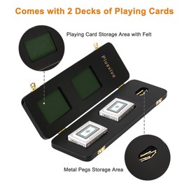 Cribbage Board Game Set 3 Tracks, 2 Storage Area, with 9 Metal Pegs,2 Decks of Playing Cards and Instruction, Wooden Travel Portable Cribbage Game Sets