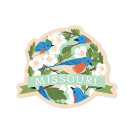 Lantern Press Sticker Missouri, State Bird and Flower Collection, Bluebird and Hawthorn Pattern, Die Cut Vinyl, (Waterproof Decal for Cars, Water Bottles, Laptops, Coolers), Small