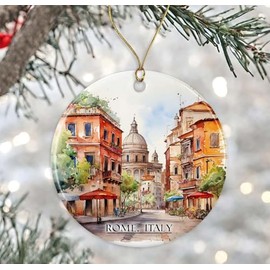 Rome Italy Watercolor Ornament, Rome Xmas Ornament, Gift For Rome Italy Lover, Keepsake Ornament, Travel Souvenirs, Italy Honeymoon, Housewarming Gift, Xmas Ornament Ceramic Printed on Both Sides
