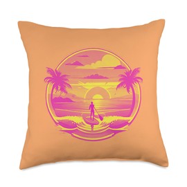 Enjoy SUP Stand Up Paddle Sport Surfboard Board Enjoy SUP Boat Sunset Stand Up Paddle Board Throw Pillow, 18x18, Multicolor