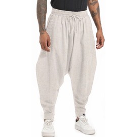 perdontoo Mens Harem Pants Loose Fit Elastic Waist Drawstring Aladdin Hippie Trousers (40, Beige)