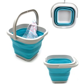 SAMMART 5L Square Collapsible Plastic Bucket - Foldable Square Tub - Portable Fishing Water Pail - Space Saving Outdoor Waterpot (Bright Blue)