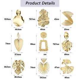 Kakonia 9 Pairs of Clip Earrings, Women's Gold Silver Ear Clips, Non Pierced No Piercing Earrings, Hypoallergenic, Fake Earrings, Hanging Geometric Leaves Double Earrings Piercing for Women, Silver