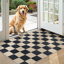 LIVEBOX 3x5 Washable Area Rug Checkered, Non-Slip Small Entryway Rug Black Farmhouse Neutral Classic Geometric Boys Rug for Bedroom Living Room Low-Pile Carpet for Indoor Kitchen Bathroom(Black 3'x5')