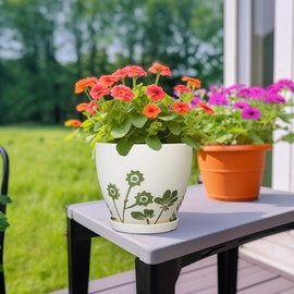 MPotTo MPotTo Indoor Plant Pot 6.8 Inch - Ceramic Planter for Indoor Flowers with Drainage Hole and Saucer, Boho Round Decorative Outdoor Flower Pot, Gifts for Plant Lovers, Garden Office Home Decor, White