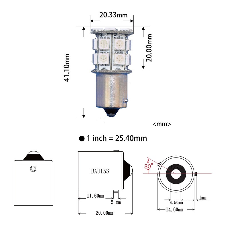 PA LED 2PCS 20SMD 1156 BAU15S Red Auto LED Bulb