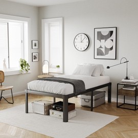 KERAMIK 18 Inch High Twin Bed Frames No Box Spring Needed, Metal Bed Frame Twin Size with Round Edge, Easy Assembly, Heavy Duty, Black