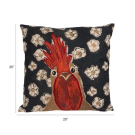 Creative Co-Op Cotton Blend Printed Pillow with Rooster Image and Embroidery, Multicolor, Chicken