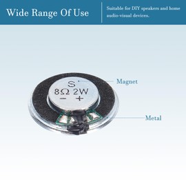 QUARKZMAN 8 Ohm 2W Round Magnetic Speakers x 4 Pieces Metal Shell for Home Audio Video Devices [Magnet Metal Plastic]
