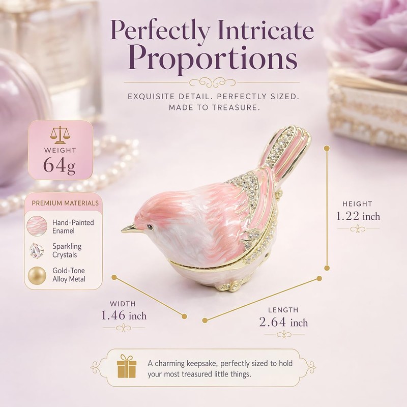Furuida Mini Bird Trinket Boxes Hinge Hand-Painted Small Jewelry Box