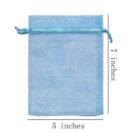 100 Pc Gift Organza Bags with Drawstring 5x7 inch Baby Blue for Jewelry,Candy,Soap Sheer Fabric Clear Mesh Sachet for Baby Shower,Christmas,Party Favors,Kids Birthday,Rustic Wedding,Bridal Shower,Xmas