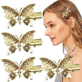 4 PACK Butterfly Hair Clips, Rhinestone Glitter Butterfly Metal Alligator Hair Barrette Elegant Duckbill Hair Pins Butterflies Hair Accessories for Women and Girls