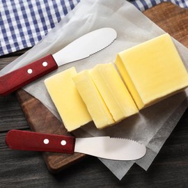 LemonRoad 24 Pack 8 Inch Stainless Steel Butter Spreader Bulk Straight Edge Wide Butter Knives with Wooden Handle Cheese Cream Sandwich Condiment Spreader Knives Kitchen Tools