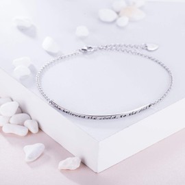Graduation Gifts 925 Sterling Silver Women Engraved Inspirational Adjustable Bracelet “She Believed She Could So She Did” Friendship Gifts (A-silver)