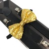 coool Gold Sequin Bow Tie & Black Suspender Set Tuxedo