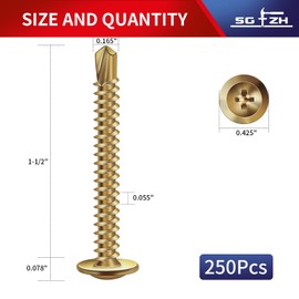 #8 x 1-1/2"Sheet Metal Screws 250Pcs Bronze 410 Stainless Steel Truss Head Tek Screws Fast Self Tapping Screws by SG TZH