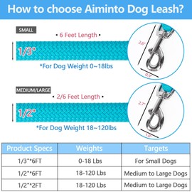 Aiminto Dog Leash, Braided Rope Traction – Walking Training Lead for Small Dogs ((1/3") x 6FT, Light Blue)