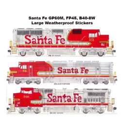 Santa Fe GP60M, FP45, B40-8W  3 Large 2.5"x8-10" Stickers Andy Fletcher