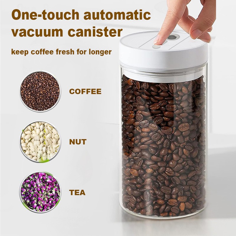 1100ml Electric Coffee Canister Glass Vacuum Sealer Jar Lasting Freshness