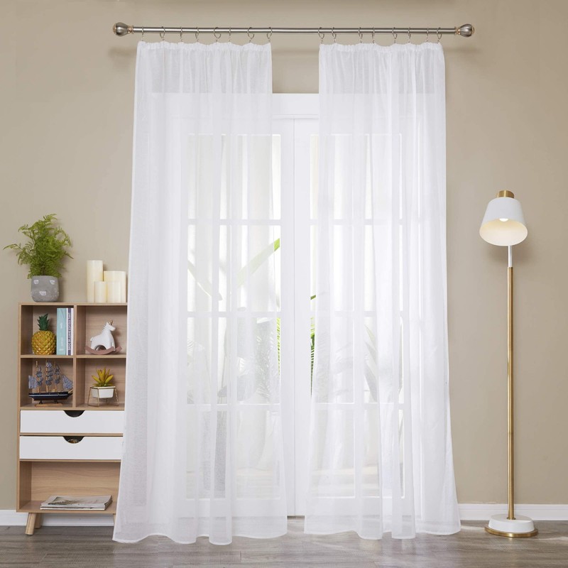 Deconovo Stores Curtains Translucent with Ruffle Tape White Set of