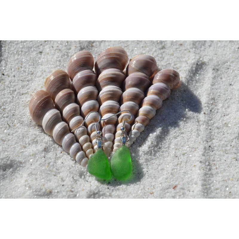Green Dangling Sea Glass Earrings