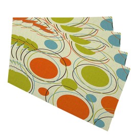 Mugod 60s Retro Orange Placemats Blue Light Green Repeating Colorful Circle Over Yellow Background Decorative Heat Resistant Non-Slip Washable Place Mats for Kitchen Table Mats Set of 4 12"x18"