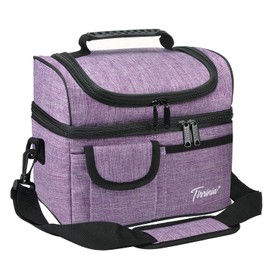 Tirrinia Insulated Lunch Bag, Leakproof Thermal Bento Cooler Tote for Women and Men, Dual Compartment with Shoulder Strap, 10.2" x 7.5" x 9", Purple