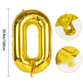 Number 0 Balloons 40 Inch Large Helium Foil Mylar Balloons For Birthdays Party Decorations/Wedding/Anniversary/Graduations/Baby Shower (Gold)