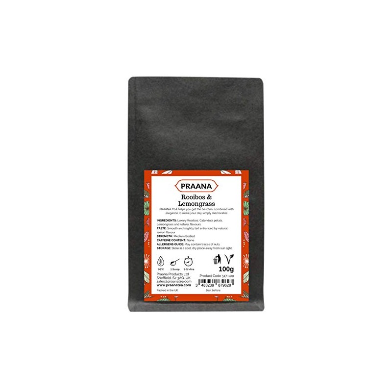 PRAANA TEA Rooibos and Lemongrass Herbal Tea, 100 g