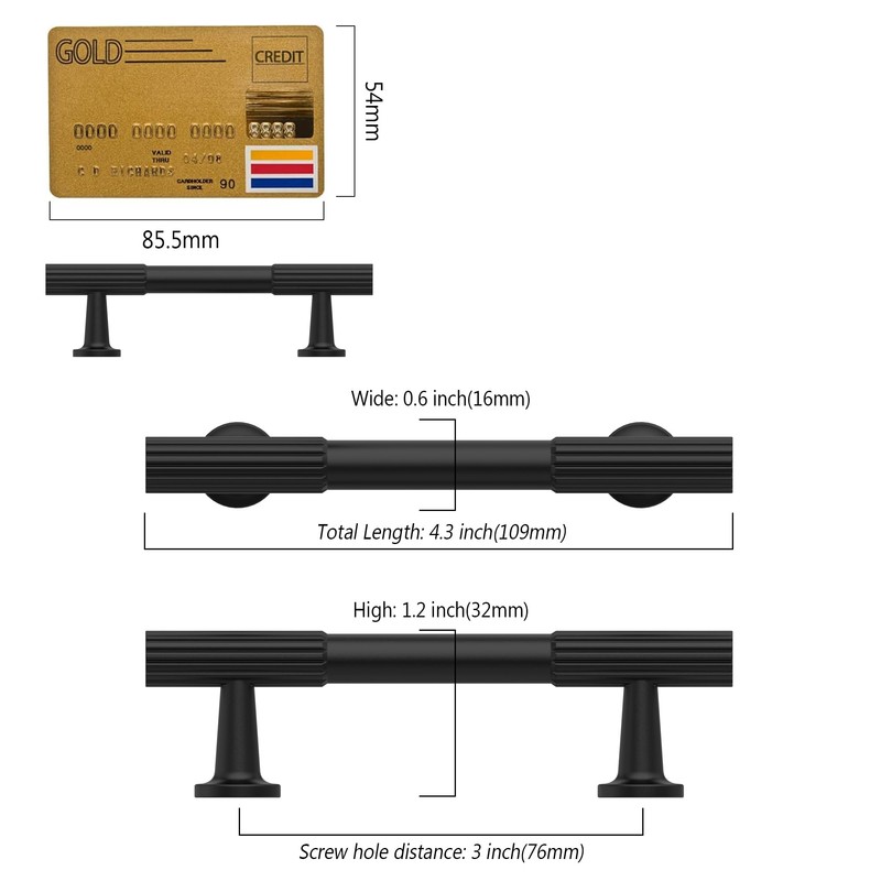 Amerdeco 10 Pack Matte Black Cabinet Pulls 3 Inch(76MM) Hole