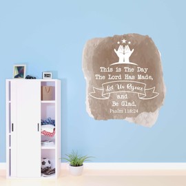 Family Day The Lord Has Made Empowering Quote Wall Decal Decoration Bible Verse Psalm 118:24 Religious Beautiful Hand Stars Lasts Years and Easily Removable - Size: 10 in(W) x 3 in(H)