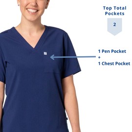 Care+Wear Camiseta médica de 2 bolsillos para mujer con cuello en V, incluye bolsillo en el pecho y el bolígrafo, resistente a las arrugas con lazo para insignia, Azul Marino, XX-Small