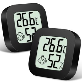 Flintronic Mini LCD Thermometer, Pack of 2 Digital Thermometer, Indoor Hygrometer, Hygrometer, Wireless, Humidity Meter for Baby Room, Living Room, Office, Greenhouse (Black)