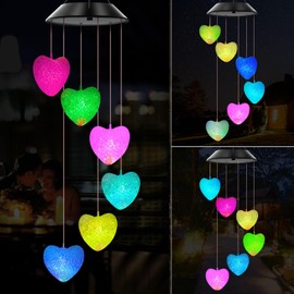 WENANA - Carillones solares de viento con forma de corazón, luces que cambian de color al aire última intervensión, el mejor regalo para mamá, abuela, mujeres, esposa, tía hermana, campana de viento móvil única, decoración del patio del día de la madre