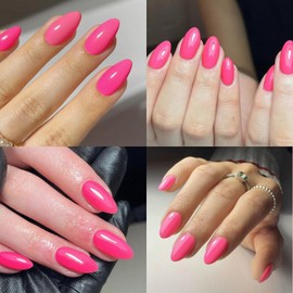 Lifextol 120pc Hot Pink Almond Press on Nails Short Fake Nails Press ons for Women Acrylic Nails Press on Nails&Glue Tabs, Short Pink Press on Nails Almond False Nail Stick on Artificial Fingernail